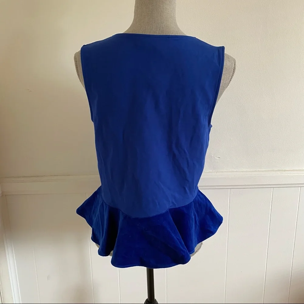 J CREW Royal Blue Velvet Peplum Top NWT M